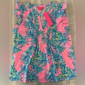 Lilly Pulitzer Pink and Green Tropical Blouse- Pelican Pink Golda Top NWT